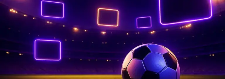 Sports betting banner with stadium lights, a football and live odds