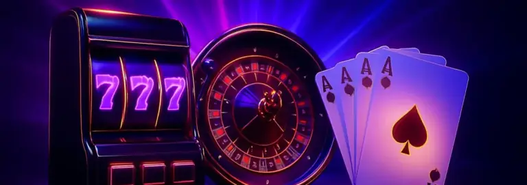 Casino classics in a row: a slot machine, roulette and playing cards