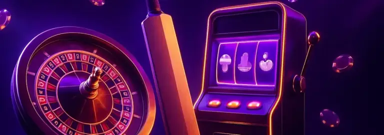 BDTWIN sports betting and casino overview: roulette wheel, cricket batter and slot machine